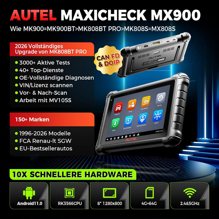 Autel MaxiCheck MX900 OBD2 Diagnosegerät Auto, 2025 Funktion wie MK900 MK900BT, Upgrade MaxiCOM MK80