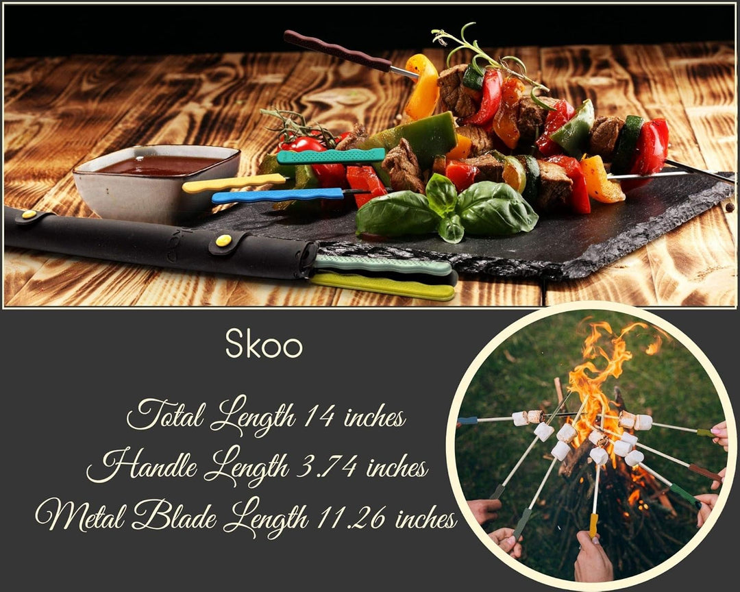 Skoo Barbecue Spiesse Set - 7 Grillspiesse aus Edelstahl mit Silikongriff + Silikon-Aufbewahrungstas