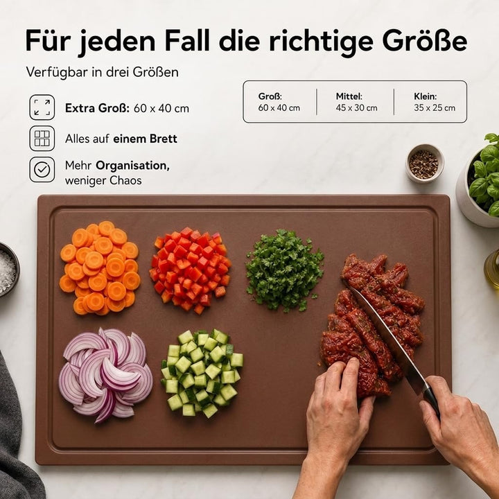 stabiles Schneidebrett Kunststoff | Braun 35x25x2 cm | Spülmaschinenfest, EXTRA dick, messerschonend