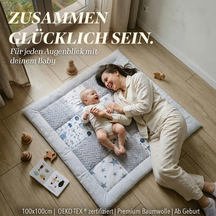 DANKA® Extra dicke Krabbeldecke 100x100 cm – 100% Baumwolle – weich &amp; sicher auf harten Böden – falt
