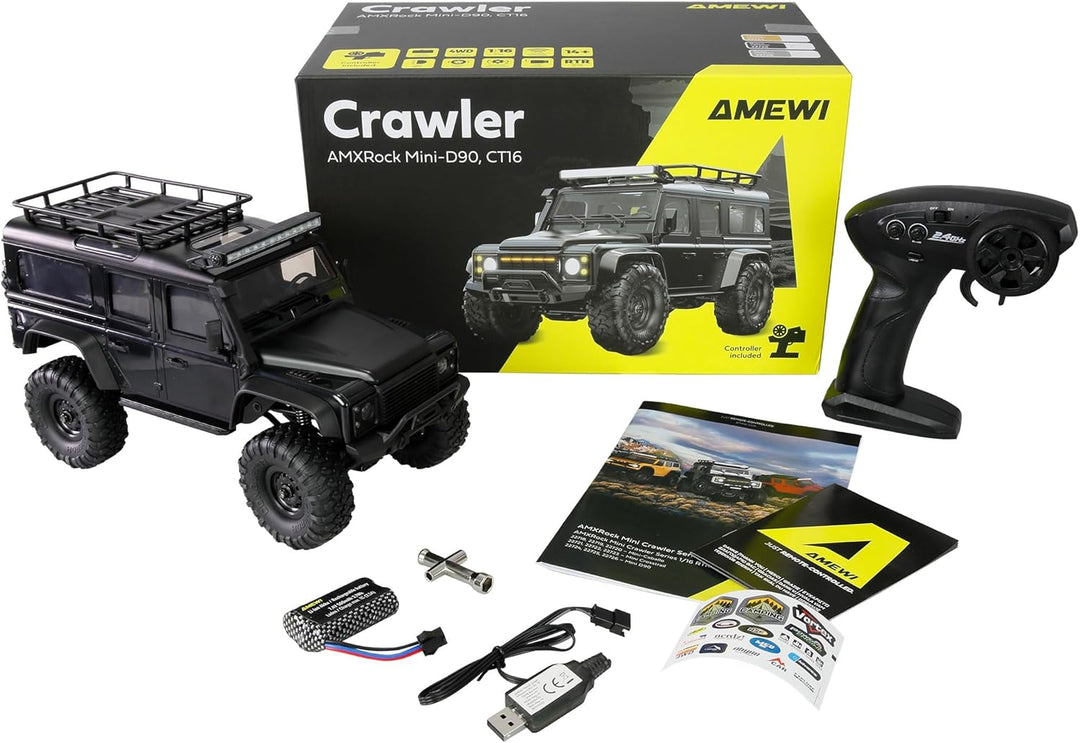 Amewi AMXRock Mini-D90 Scale Crawler 4WD 1:16 RTR schwarz inkl. Fernsteuerung, Akku, Ladekabel