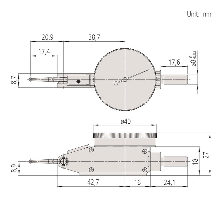 Mitutoyo 513-404-10T Messanzeige, horizontal, Typ 4/8 mm Vorbau