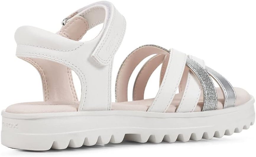 Geox Mädchen J Coralie Gir Sandal 28 EU Schmal White Silver, 28 EU Schmal White Silver