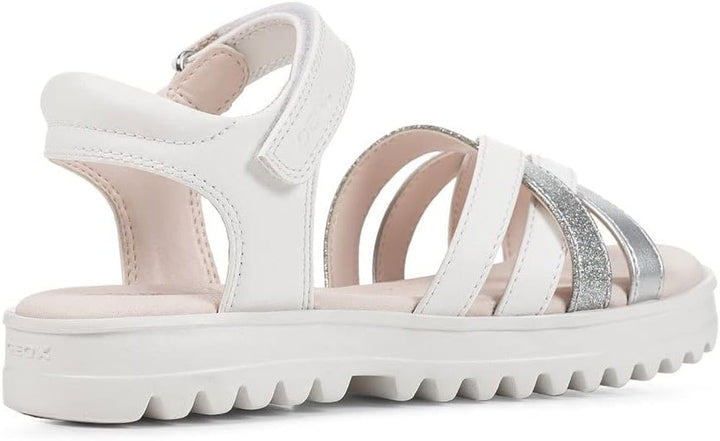Geox Mädchen J Coralie Gir Sandal 28 EU Schmal White Silver, 28 EU Schmal White Silver