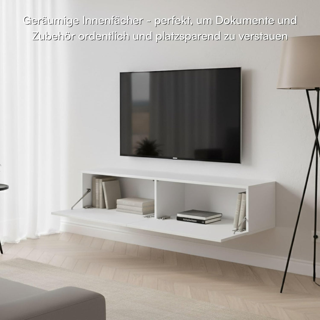 Selsey TV Schrank Board Sideboard, 140 cm, Weiss | Fernsehschrank Weiss Minimalist, Weiss Minimalist