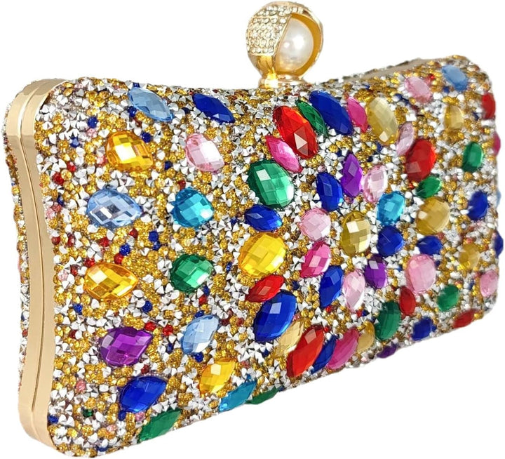 Boutique De FGG Pearl Clasp Crystal Clutch Purses for Women's Evening Handbags Wedding Party Rhinest