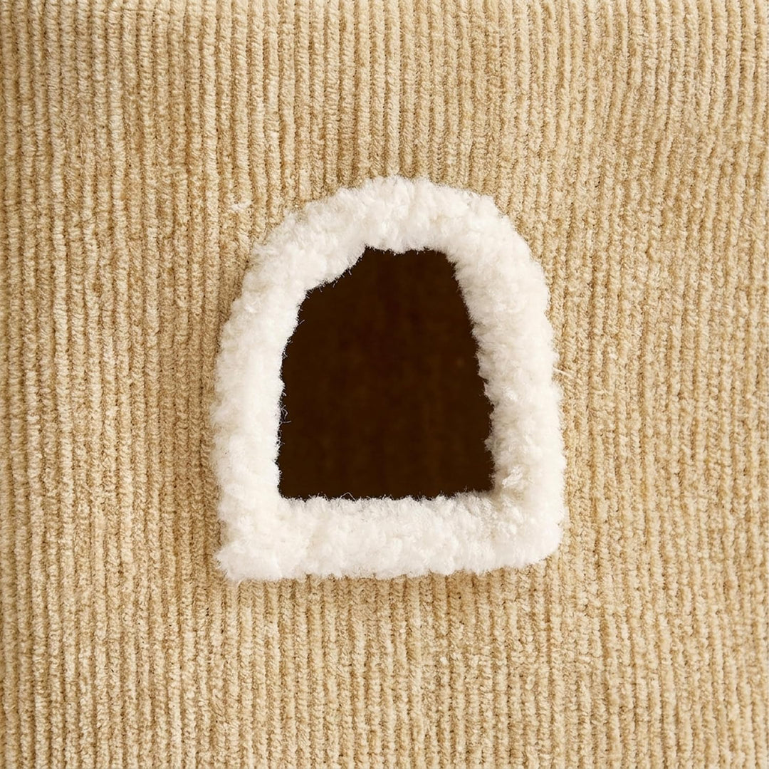 Relaxdays Katzenhaus 3-stöckig, Katzenhöhle mit Ball &amp; Kratzbaum, beige | HxBxT: 83,5x43x34 cm, Tier
