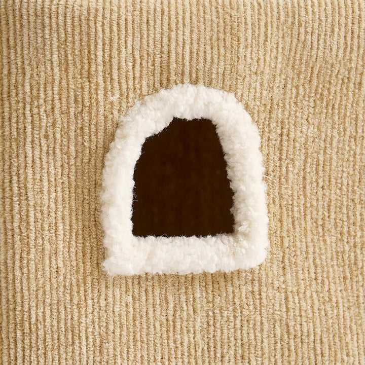 Relaxdays Katzenhaus 3-stöckig, Katzenhöhle mit Ball &amp; Kratzbaum, beige | HxBxT: 83,5x43x34 cm, Tier
