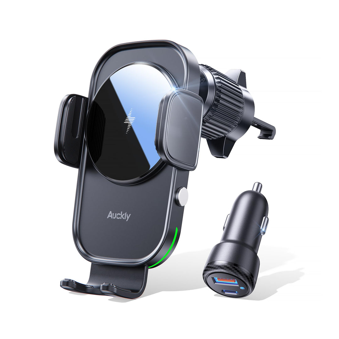 Auckly Handyhalterung Auto mit Ladefunktion, 【+60W PD+QC Autoladegerät】 Qi 15W Fast Wireless Charger