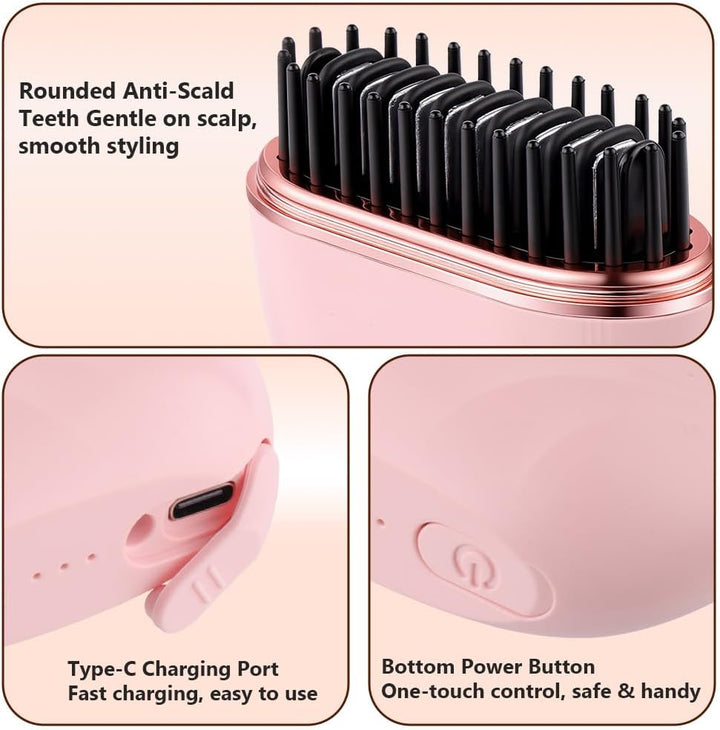 LOPHE Mini Hair Straightener Brush, Tragbare Taschen-Glättbürste 3-stufige Temperaturregelung, Haarg