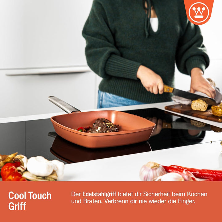 Westinghouse PERFORMANCE SERIES Grillpfanne, Grosse Bratpfanne 28 cm mit Edelstahl-Griff für Indukti