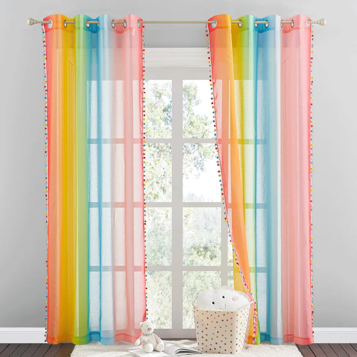 NICETOWN Kinderzimmer Gardinen Transparent Ösenschal 2er Set H 220 x B 140 cm Leinenoptik Vorhänge m