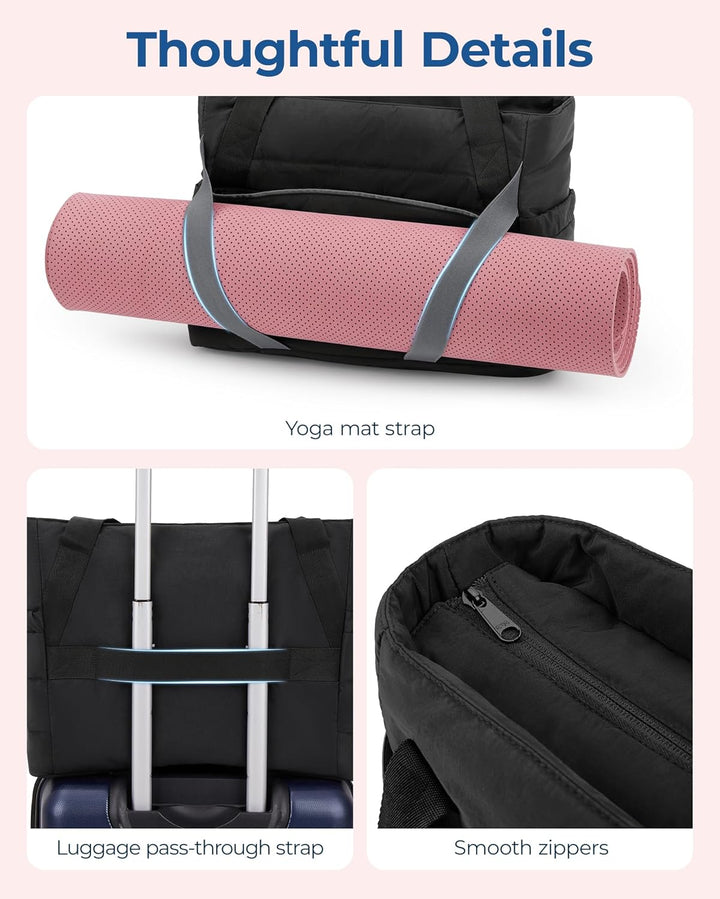 bagsmart Sporttasche Damen Yogatasche, Gesteppte Handtasche Damen Tote Bag mit Yogamattengurt, Reiss
