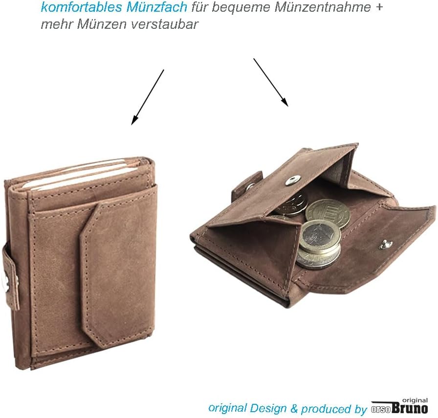 Minigeldbörse Herren braun Leder RFID Schutz, Herren Mini Geldbörse klein, Minigeldbeutel Kartenetui