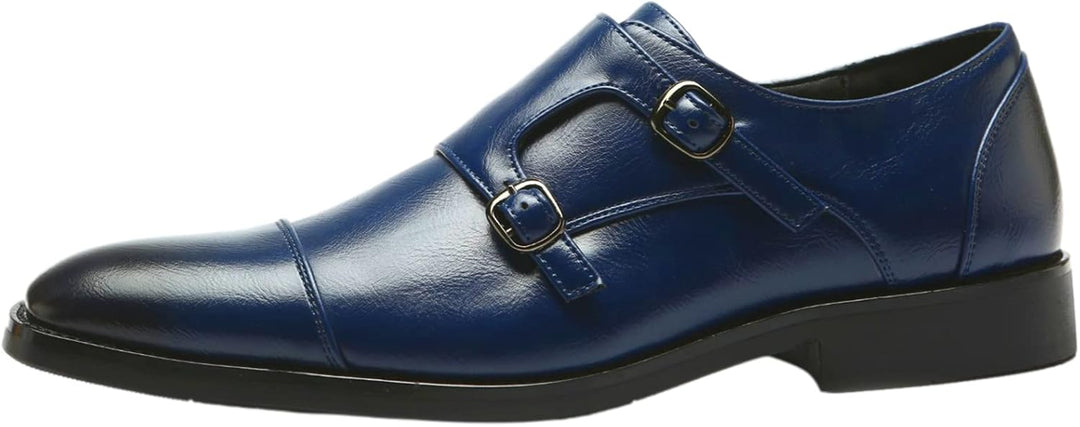 ANUFER Männer Smart Monk Brogues Formale Abendschuhe Aus Echtem Leder mit Holzabsatz 43 EU Navy Kuns