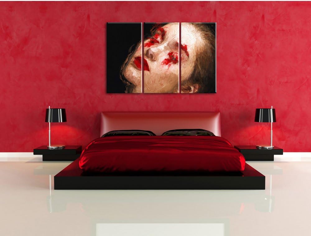 Frau mit roten Puder Pinsel Effekt 3-Teiler Leinwandbild 120x80 Bild auf Leinwand, riesige Bilder fe