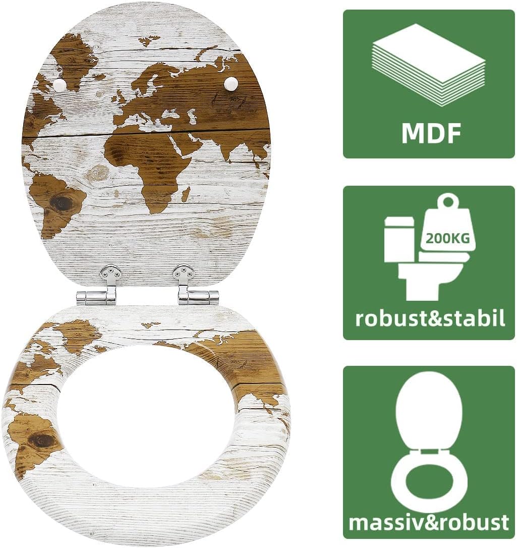 WC Sitz mit Absenkautomatik, Hochwertiger Toilettendeckel Stabil und Wackelt Nicht, MDF Holzkern Klo