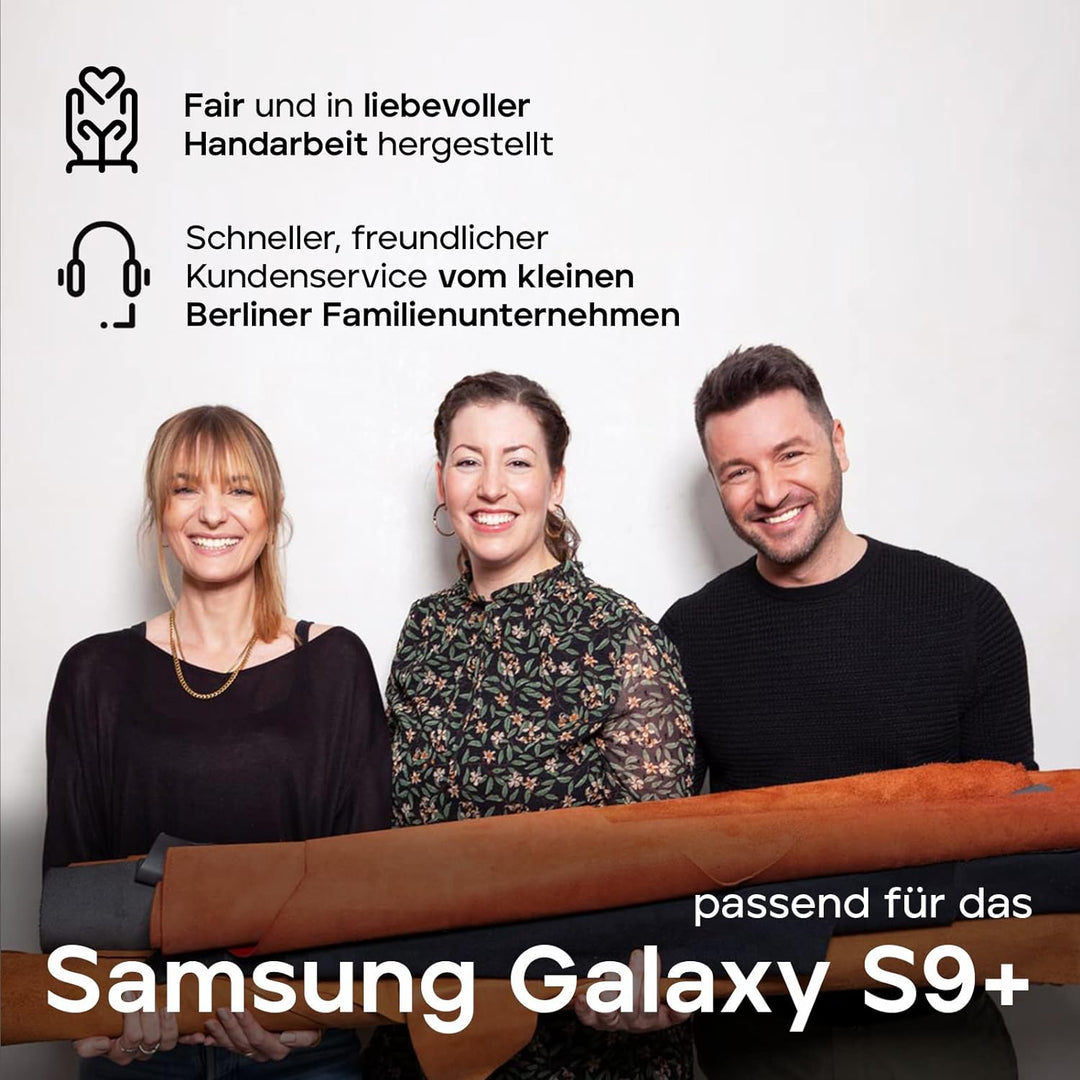 WIIUKA Echt Ledertasche -TRAVEL- für Samsung Galaxy S9+ Plus, mit Kartenfach, extra Dünn, Tasche Sch