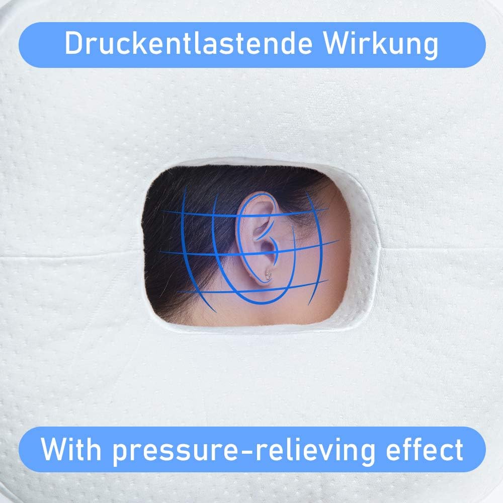 Lelekka Runa Kissen mit Öffnung in der Mitte zur Linderung von Ohrenschmerzen inkl. 2 Bezüge Schlafk