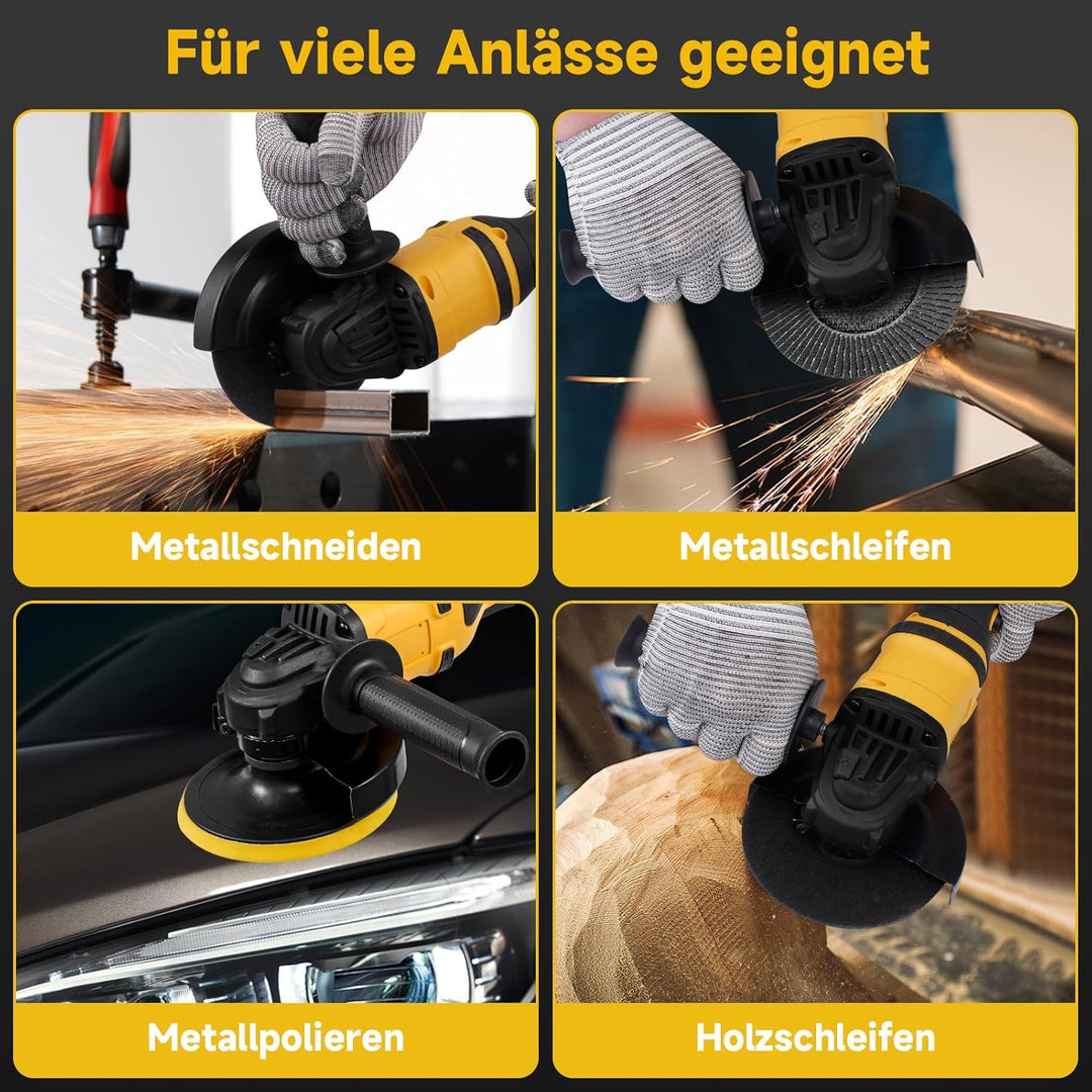 21V Akku-Winkelschleifer mit bürstenlosem Motor, inklusive Akku und Ladegerät, 125-mm-Trennscheiben