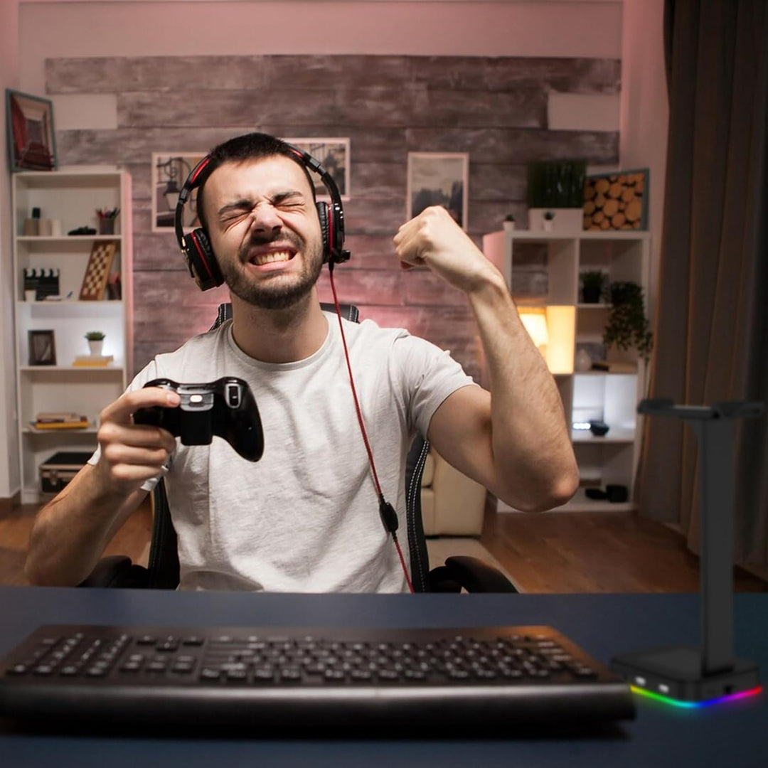 Retoo Headset Halterung Kopfhörer Ständer RGB Universal HUB USB Halter für Over Ear Kopfhörer Gaming