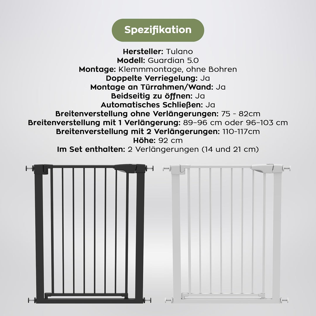 Tulano Guardian 5.0 Treppenschutzgitter ohne Bohren - 75–117 cm GUARDIAN 5.0 BLACK 75 – 117 cm, GUAR