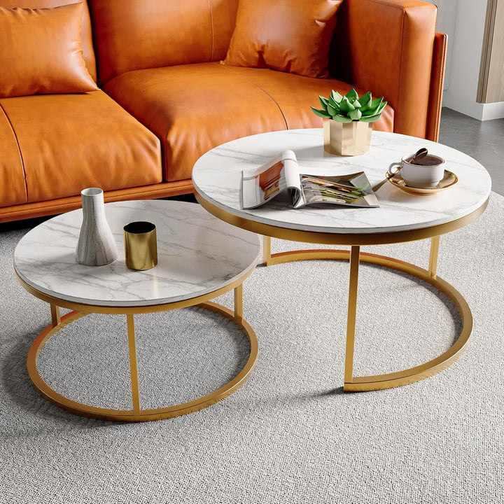 BRILVERDE Couchtisch Rund 2er Set,Wohnzimmertisch Sofatisch Beistelltisch,für Wohnzimmer,Büro,Weiss