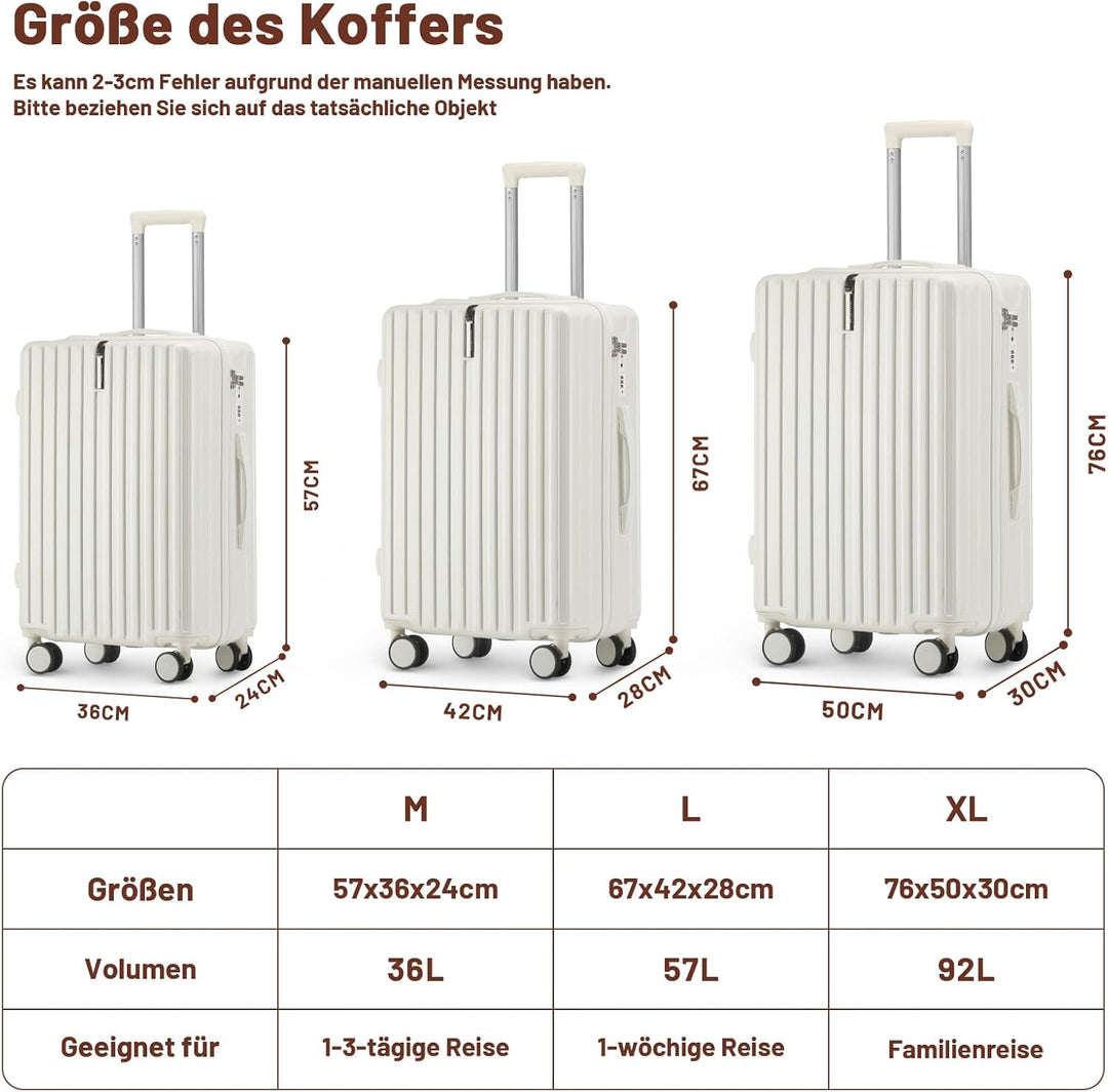 Kofferset 3 Teilig Hartschale Koffer Set Robustes und Langlebiges PC-Material Koffer mit TSA-Schloss