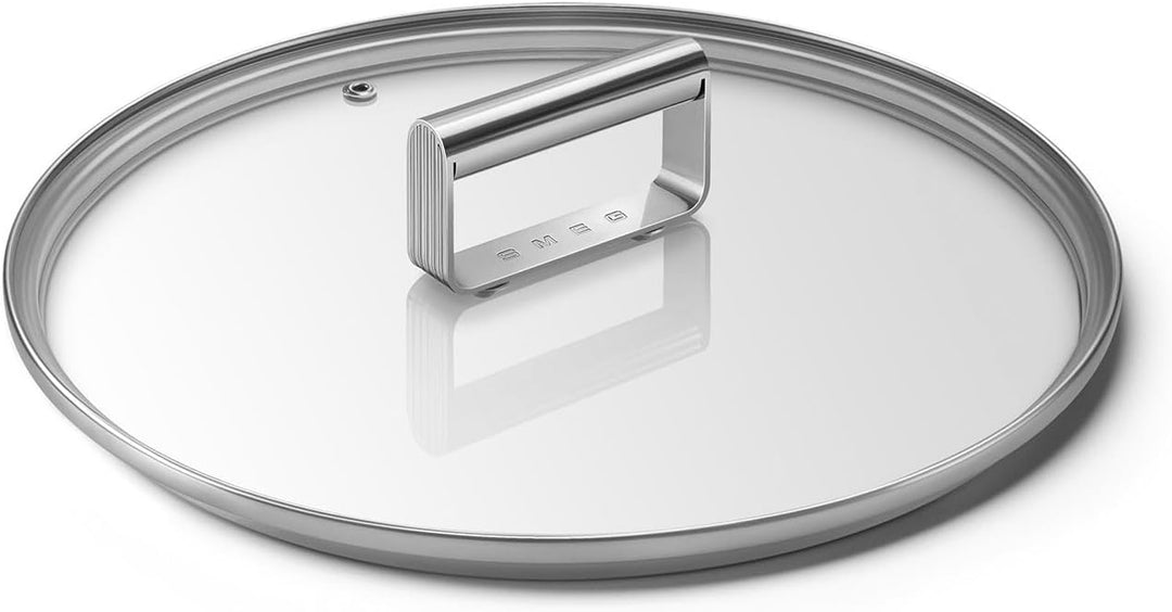 Smeg, CKFL2601, flacher Deckel aus gehärtetem Glas, Durchmesser 26 cm, Edelstahlgriff, Dampfauslass,