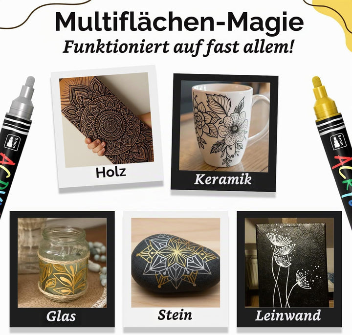 Chalkola 4 Acrylmarker Dualspitze (Weiss, Schwarz, Gold &amp; Silber) 1mm+5mm Acrylic Marker, Acrylstift