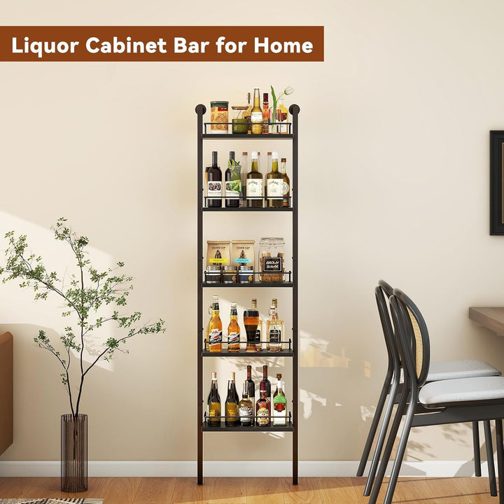 YMYNY 5-Tier freistehende Weinregale, Liquor Flasche Display Regal mit Zäunen, Wand montierte schwim
