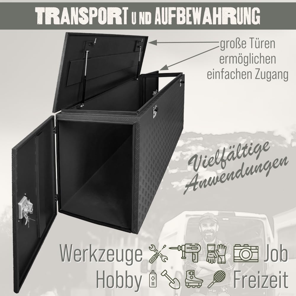 Trucky Truckbox Aluminium Abschliessbar Deichselbox Alu Kiste Anhängerbox | Modell P900, 196x59x80cm