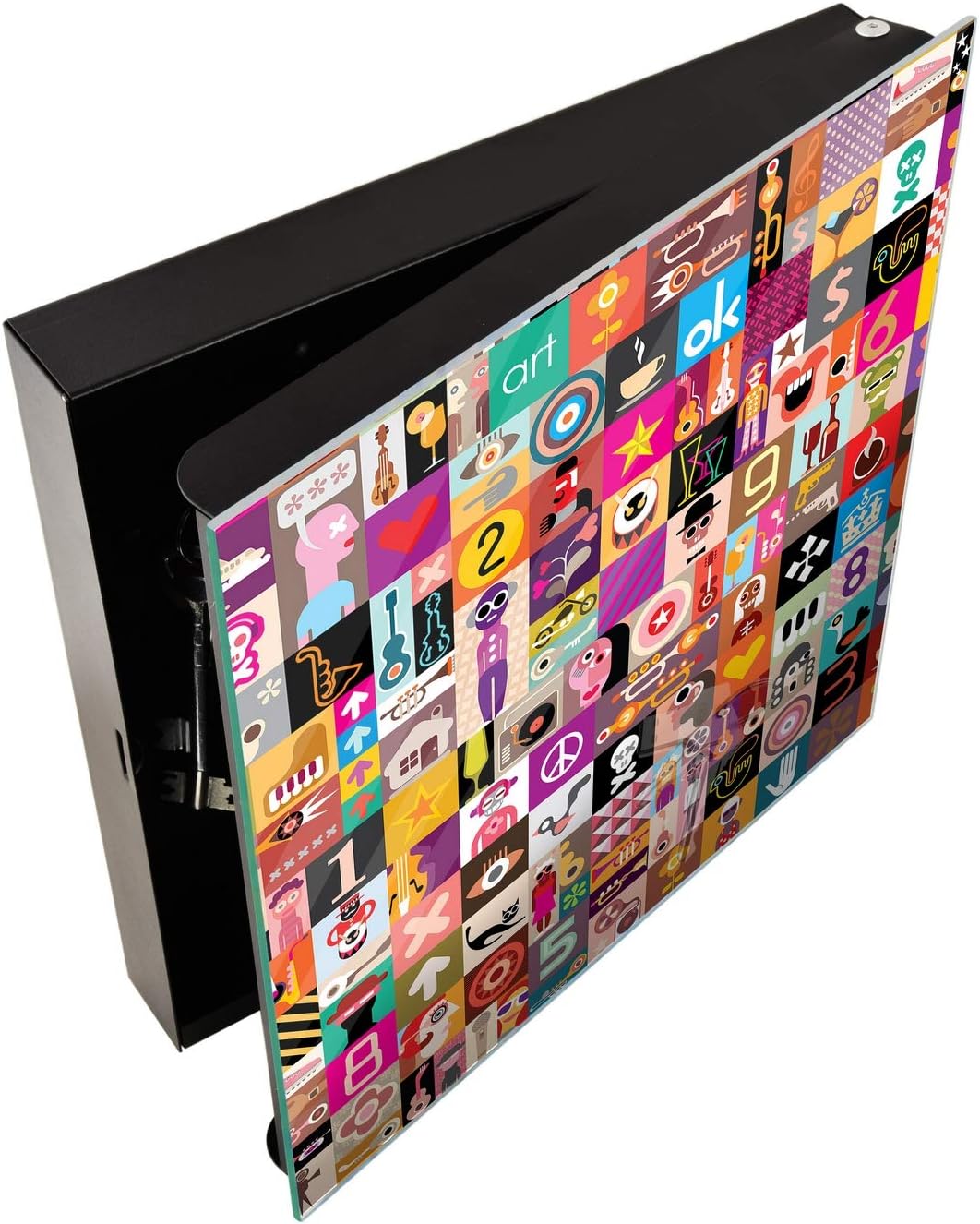 Concept Crystal Dekorative Key Box mit magnetischer, trocken abwischbarer Glastafel K01 Kunst-Collag