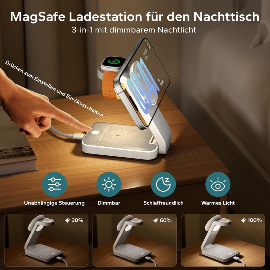 Eazpower Magsafe Ladestation für Apple Watch und iPhone 3 In 1 Faltbar, Kabellose iPhone Ladestation