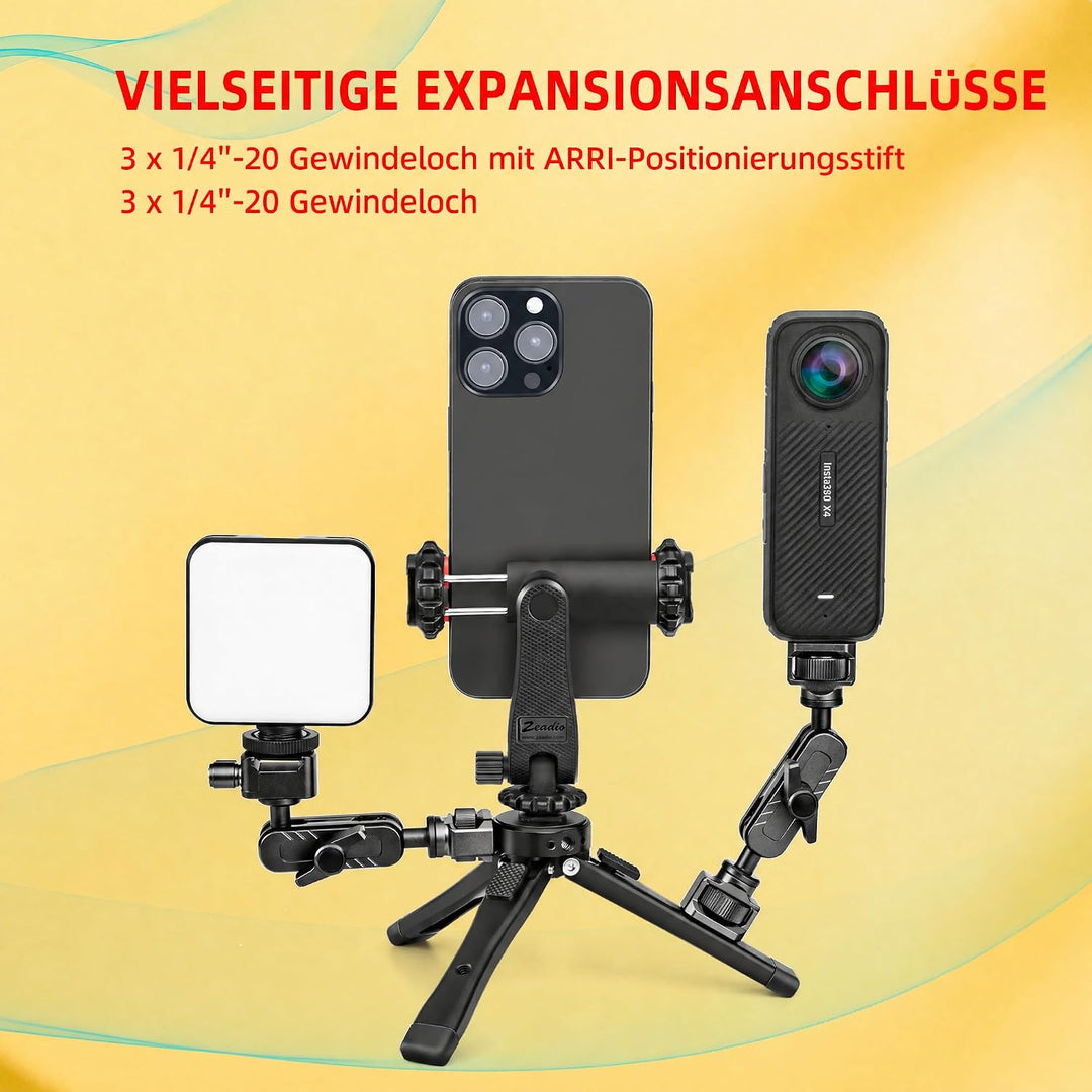 Zeadio Metall Kamera Mini Stativ, einstellbare Höhen Desktop Vlog Stativ, passt für Smooth 4, Osmo M