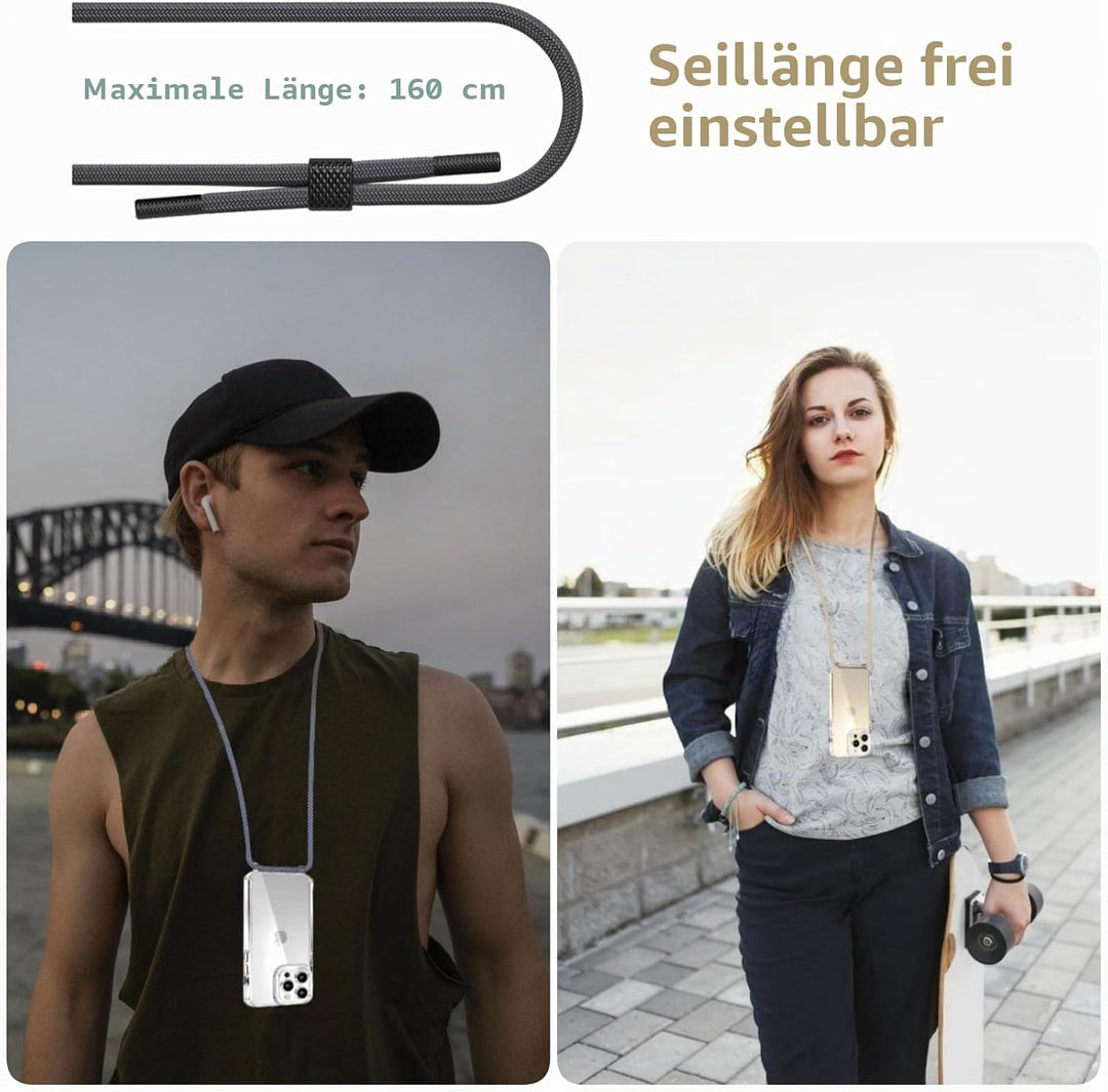 Handykette für iPhone 15 Pro Hülle mit Band - Necklace Handyhülle - Transparente Case zum Umhängen m
