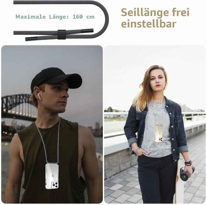 Handykette für iPhone 15 Pro Hülle mit Band - Necklace Handyhülle - Transparente Case zum Umhängen m