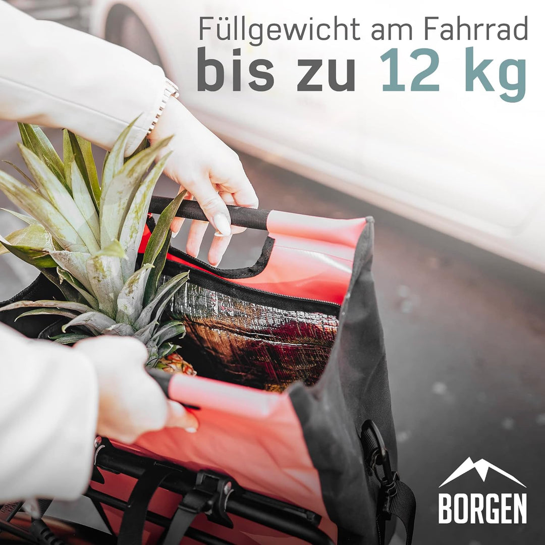 Borgen Fahrrad Einkaufstasche für Gepäckträger mit herausnehmbaren Kühleinsatz - Verwendbar als Gepä