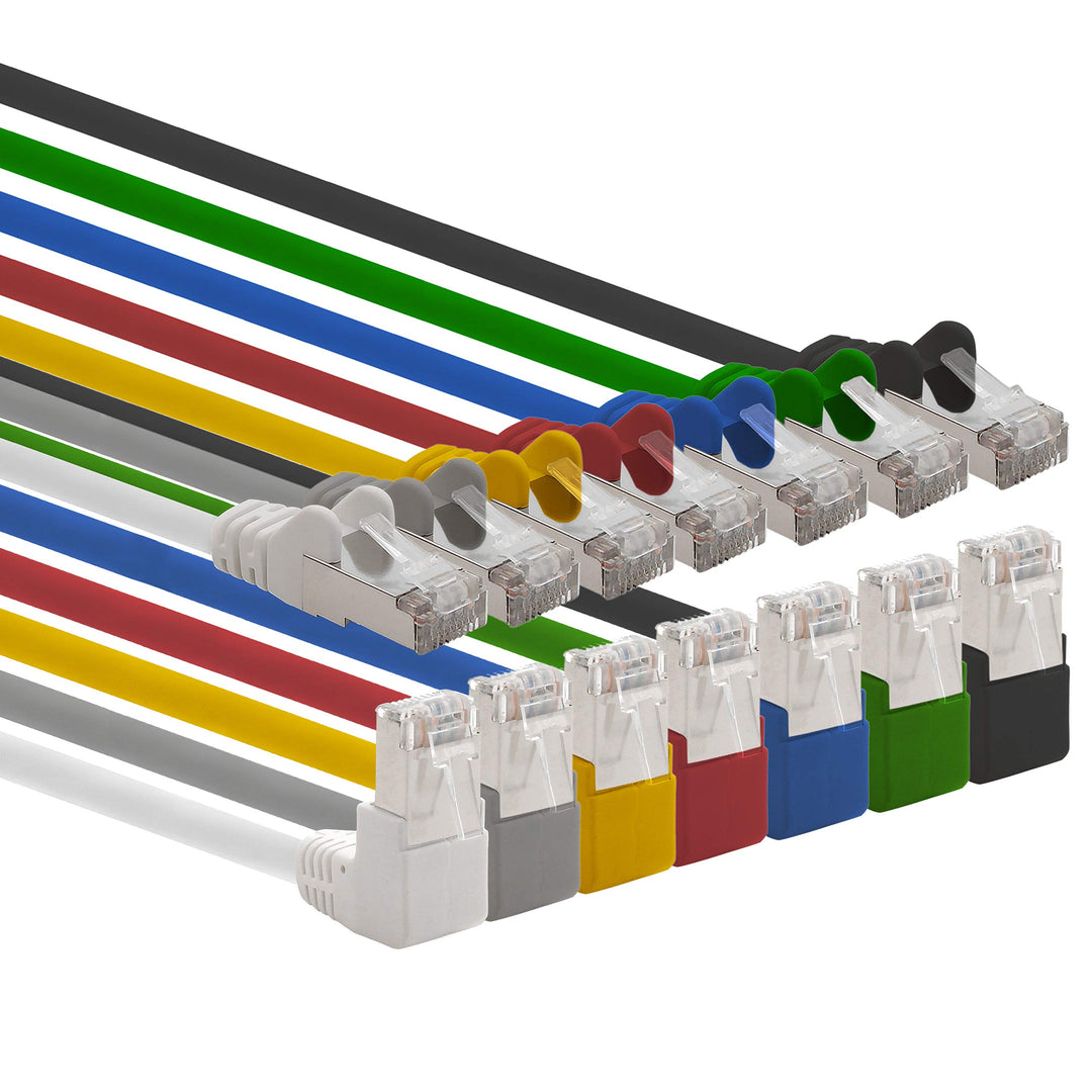 1aTTack.de 366264 Cat.6 Netzwerkkabel Winkel 90 Grad 10m - 7-Farben - Cat6 Patchkabel (SFTP PIMF) 10