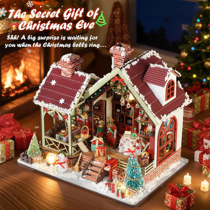 Cuteefun Miniatur Haus Selber Bauen Weihnachten, DIY Miniature House mit LED Licht, 3D Holz Puzzle &amp;