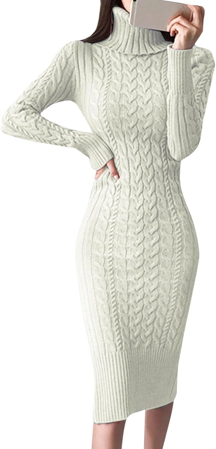 2025- für Damen gestrickte figurbetonte Midi-Pullover-Kleider Cardigan Mit Damen Weiss XL, Weiß