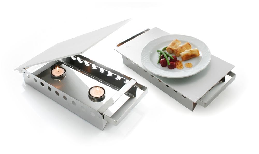 HENDI Speisewärmer, Inkl. 2 Teelichthalter, Gestell und Griffe aus Edelstahl, Eloxierte Aluminiumpla