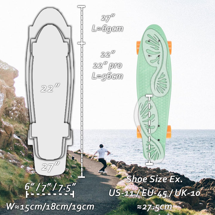 KMX 22 und 27 Zoll Classic Mini Cruiser Skateboard für Kinder, Schüler, Erwachsene, Anfänger & Pro.