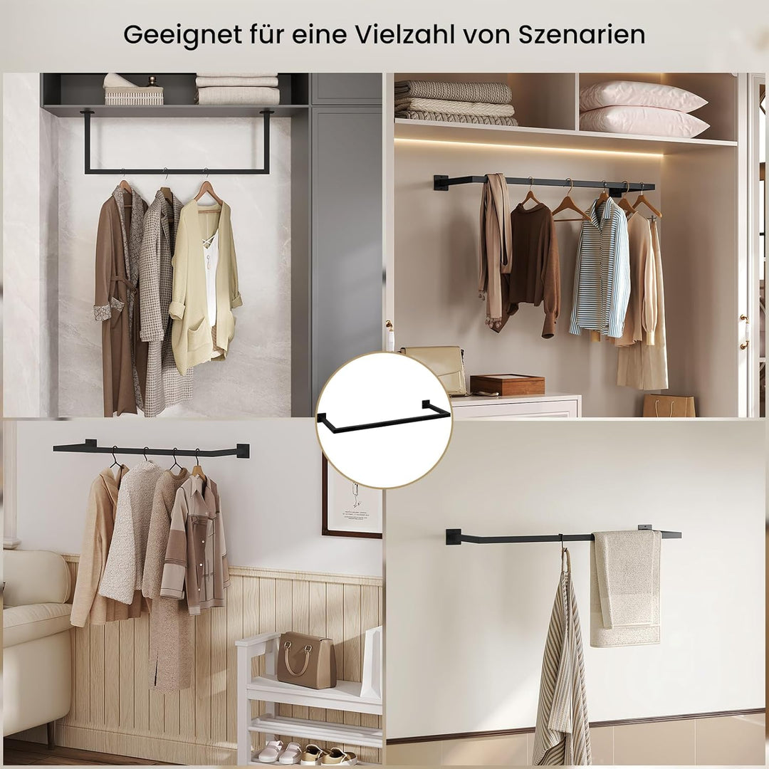 2er Set Kleiderstange Wand Rechteck, Garderobenstange Wandmontage, aus Industrierohr, platzsparend,