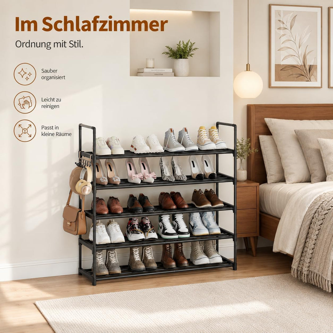 Schuhregal 5 Ebenen, Metall Schuhständer, Schuhaufbewahrung, Schuh-Organizer, platzsparend, aufrecht