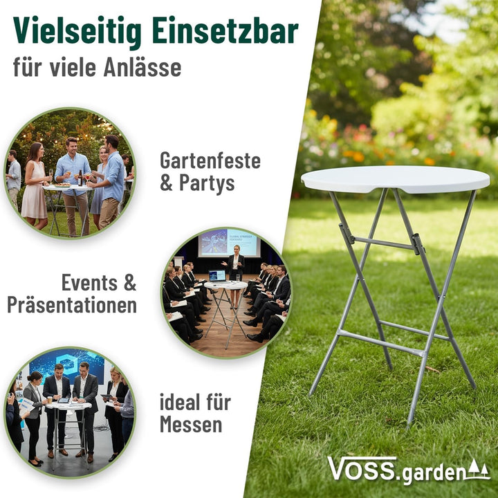 VOSS.garden 2X Stehtische Ø80cm/ 105cm, Hochtisch klappbar, Kunststoff &amp; Stahlgestell