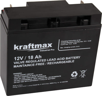 kraftmax Industrial Pro Bleiakku [ 12V / 18Ah ] AGM Hochleistungs- Blei Akku der Neusten Generation