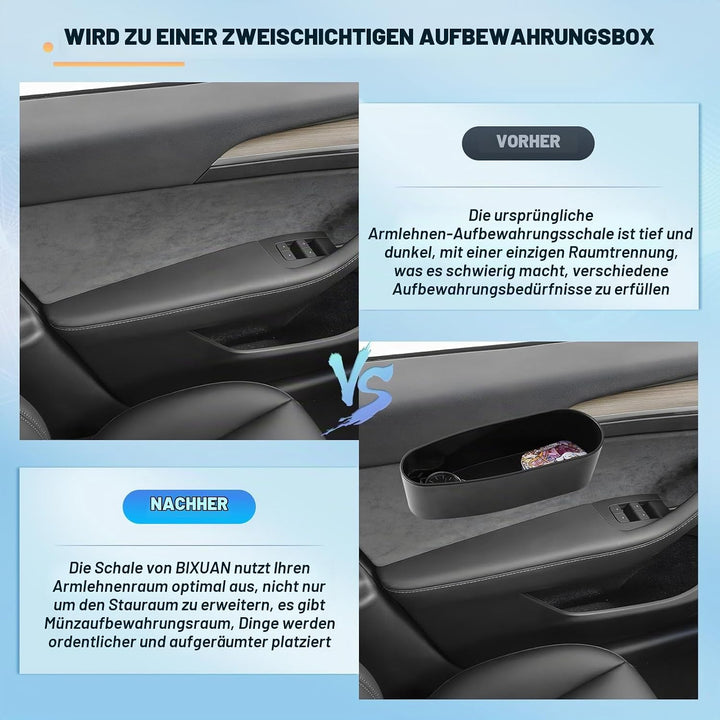BIXUAN Autotürarmlehne Universal Pu Leder Auto Armlehne Linke Ellbogenstütze Kissen mit Aufbewahrung