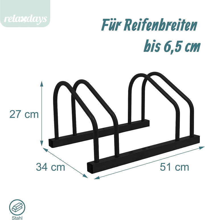 Relaxdays Fahrradständer Boden &amp; Wandmontage, 2 Räder, bis 65 mm Reifenbreite, Garage, Hof, Reihenpa