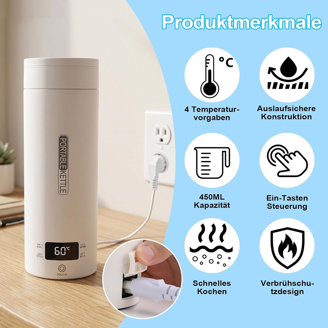 Reisewasserkocher Klein 450ML,Tragbarer Elektrische Wassertasse für Reise